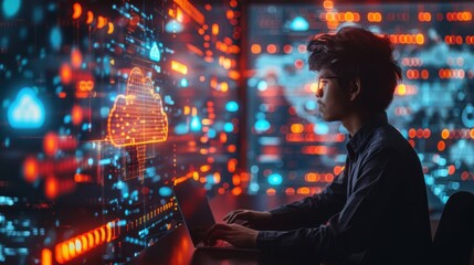Data science, AI and cloud data concept. Computer programmer.
