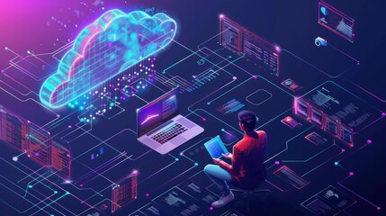 Data science, AI and cloud data concept. Computer programmer.