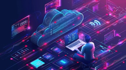 Data science, AI and cloud data concept. Computer programmer.