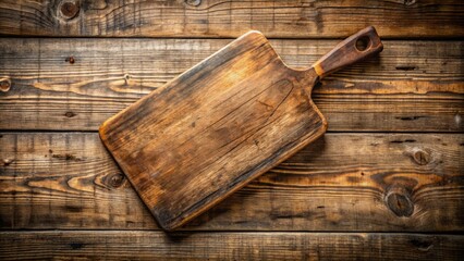Wall Mural - Weathered wooden chopping board backdrop with distressed, scratched, brown surface and natural vignette, providing ample copy space for photography.