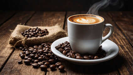 Wall Mural - A steaming cup of coffee