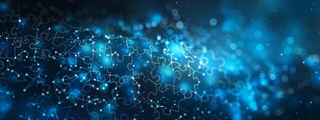 Poster - Abstract digital puzzle background with glowing blue lights and bokeh effect