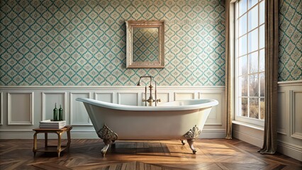 Canvas Print - Classic vintage bathroom featuring a clawfoot tub and retro patterns , retro, vintage, bathroom, clawfoot tub, antique