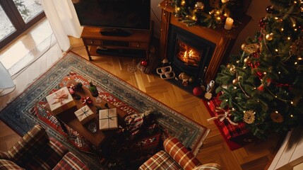 Wall Mural - Cozy Living Room with Christmas Tree