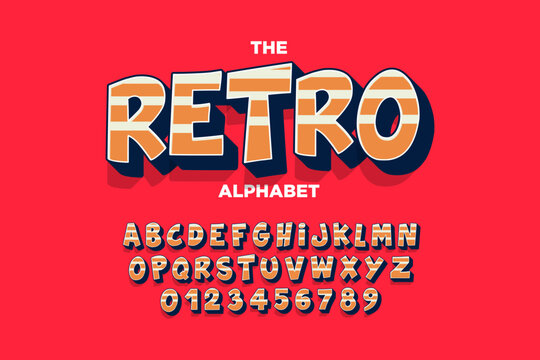 Modern playful alphabet letter and number set.  funky font or typography. Vector bold font for poster, flyer, book cover, greeting card, product packaging, graphic print, etc.