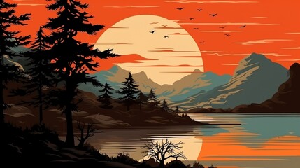 Poster - sunset over the lake