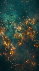 Poster - A pixelated world map with chunky continents, glowing nodes representing major data hubs, pulsating beams of light as network traffic