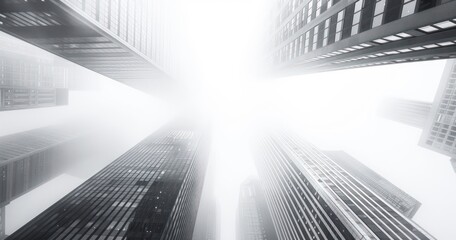 Wall Mural - minimalistic faded skyscrapers low angle view with a radiant aesthetic perspective