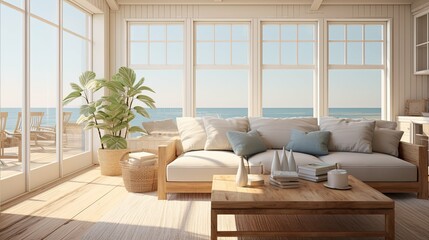 Canvas Print - room blurred beach house interior design