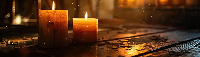 Poster - Warm candlelight casting a cozy glow in a dimly lit room, creating a serene and peaceful atmosphere perfect for relaxation.