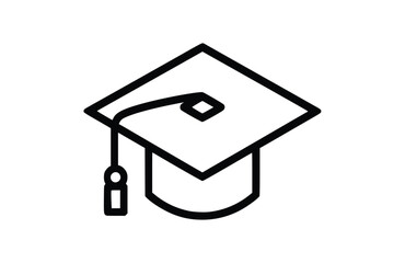 Graduation cap black icon, isolated on white background. Vector illustration.