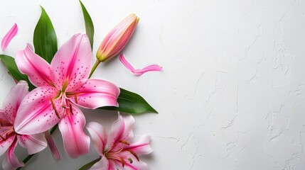 Wall Mural - White background with lily flower and space for message