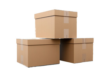 stack of cardboard boxes isolated on transparent background