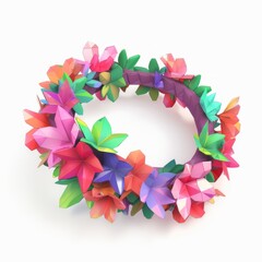 3D Render, Low Poly style of a cartoon flower crown, on isolated white background, Generative AI