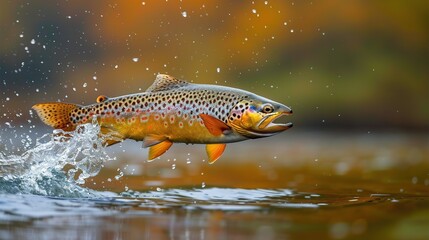 Wall Mural - Trout Jumping Out of Water