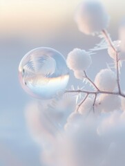 Canvas Print - a clear sphere with frost on it is reflected in the water