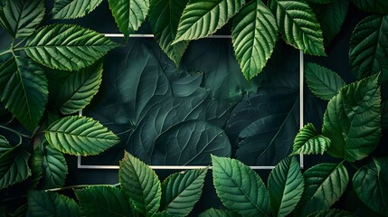 Wall Mural - Nature concept. Layout with texture a green leaf close-up. Background with Leaves vintage dark green color and white frame