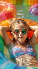 Canvas Print - A little girl with a swim ring in the swimming pool