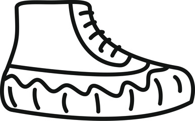 Poster - Black and white line drawing of a hiking shoe, emphasizing its sturdy construction and thick sole