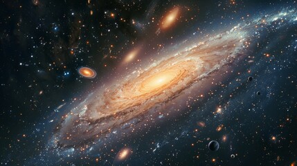 Wall Mural - a serene view of a distant galaxy, with various celestial bodies and cosmic phenomena generative ai