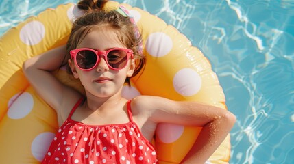 Canvas Print - A little girl with a swim ring in the swimming pool