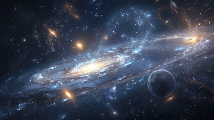 Wall Mural - a serene view of a distant galaxy, with various celestial bodies and cosmic phenomena generative ai