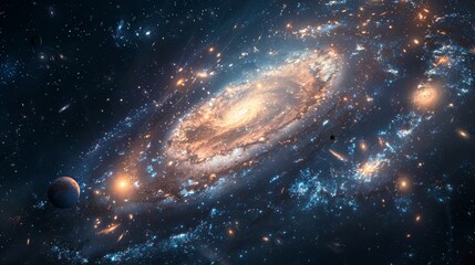 Wall Mural - a serene view of a distant galaxy, with various celestial bodies and cosmic phenomena generative ai