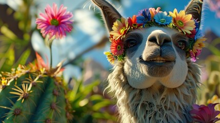 Canvas Print - Llama with a Flower Crown