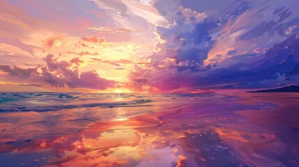 Wall Mural - Colorful sunset on the beach with a beautiful sky