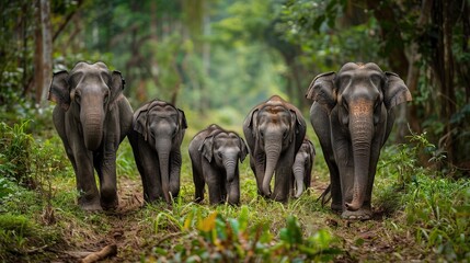 Canvas Print - Elephant Family Walking Through Jungle