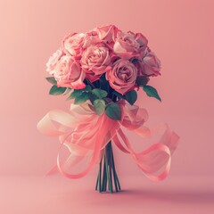 Wall Mural - A bouquet of pink roses is displayed in a vase