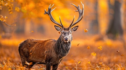 Poster - Majestic Red Deer in Autumn Forest