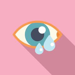 Poster - Simple and colorful icon of a crying eye with tears falling down, in flat design style with long shadow on pink background