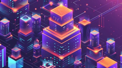 Wall Mural - Wealthy fintech enterprise, extensive blockchain ledger, flat design illustration