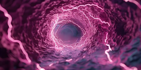 Poster - Vibrant 3D Rendered Illustration of a Pink Electrical Storm Vortex. Concept 3D Rendering, Vibrant Illustration, Pink Vortex, Electrical Storm, Digital Art