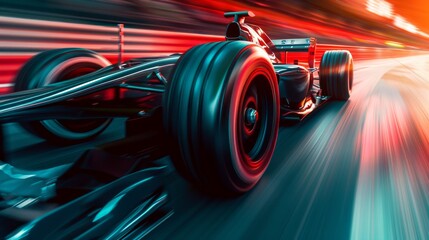 Wall Mural - Speeding car with natural energy technology. Low angle side view of car driving fast on motion blur