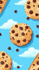 Chocolate Chip Cookies Against Blue Sky With Clouds