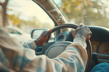 Wall Mural - Men driving cars, rear view