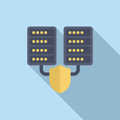 Poster - Server racks sharing data connection being protected by a shield, concept of data protection