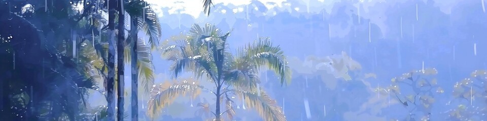 Wall Mural - Paradise Rainforest in Summer with Lush Greenery and Rainfall, Serene Outdoor Escape for Nature Lovers, AI-Generated Scenic Beauty for Travel and Vacation