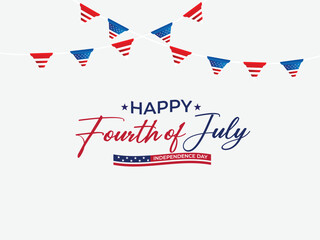 Poster - American Independence Day word mark design with a handwritten font. Script. Font. 4th July background. 4th celebration lettering typography design with USA flag.