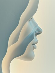 Very elegant and graceful silhouette of a woman's face on a smooth wall similar to a sheet of paper with delicate lines and waves.