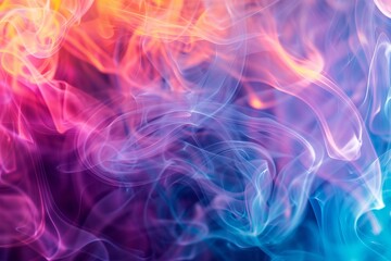 Poster - close-up photograph of multicolored neon smoke swirling in an abstract pattern, illuminated with psy