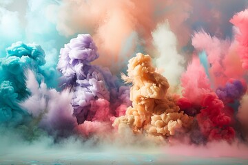 Poster - A wide-angle view showcasing a burst of vibrant neon smoke plumes in an array of colors