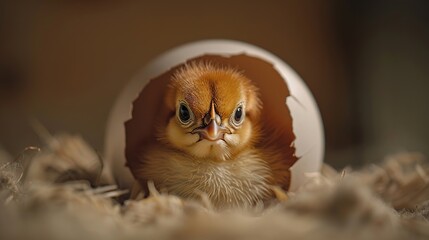 Poster - Newborn Chickling Emerging From Eggshell