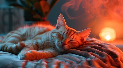 Poster - Sleeping Cat in Red Light