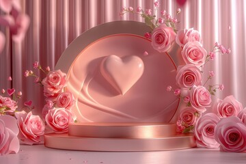 Wall Mural - A pink background with a bunch of pink roses on a table