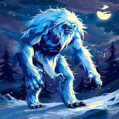 Wall Mural - Yeti is walking in the night illustration