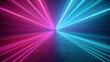 © CrazyJuke - Vibrant 3D rendering of abstract neon background with pink and blue glowing lines. Eyecatching wallpaper.