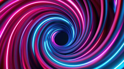 Wall Mural - Vivid 3D neon background with a luminous swirling spiral cover and an elegant black halo. Sparks particle and LED color ellipse.